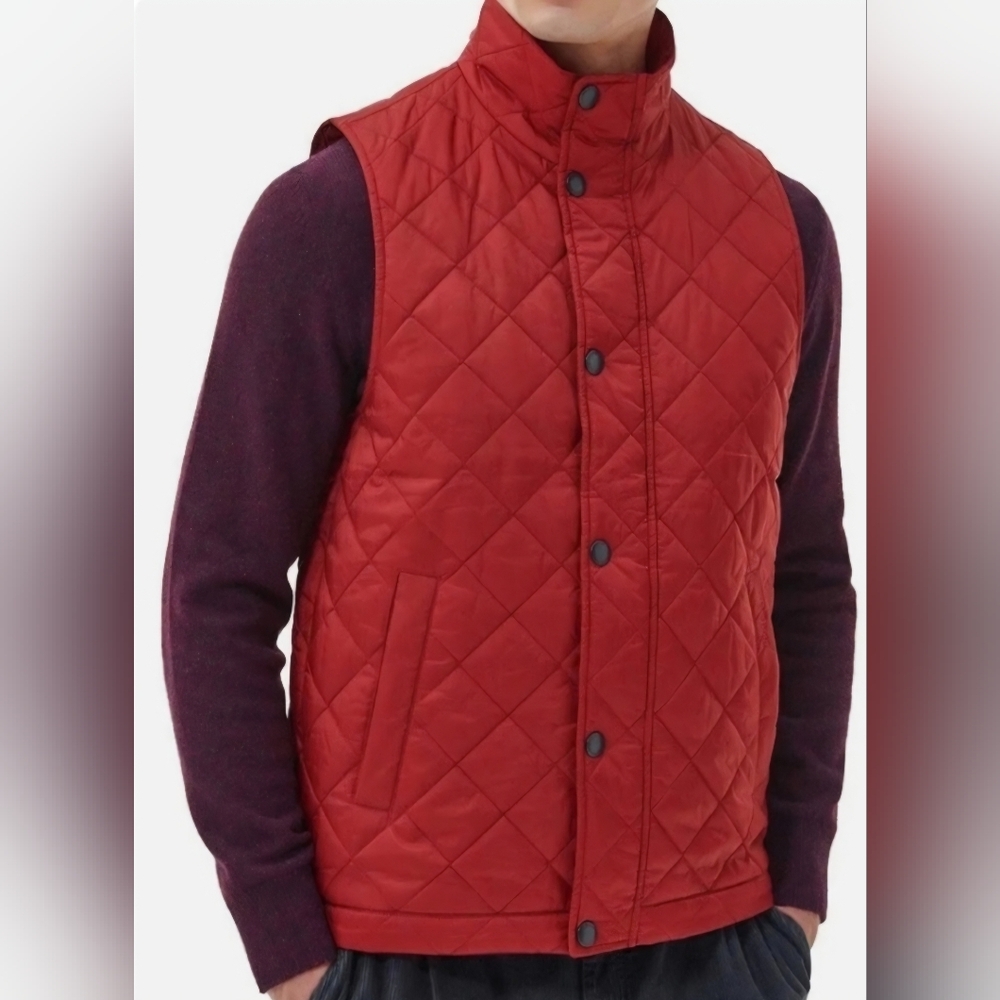 Barbour Barlow Quilted Vest Gilet Nylon Dark Red L
